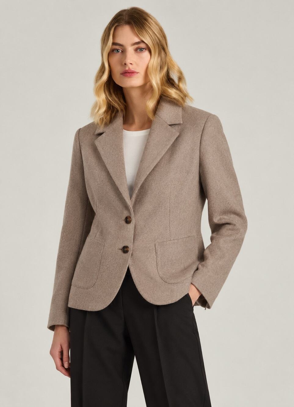 Kiton Napoli 100% Cashmere Herringbone Blazer Jacket Beige Like New IT 52 US 8